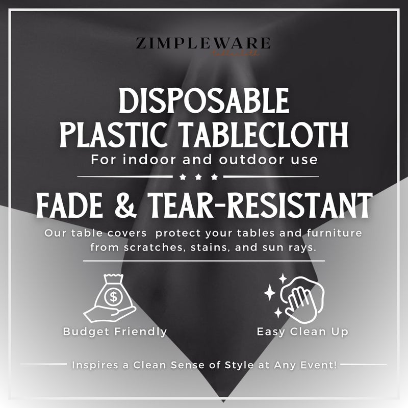 ZIMPLEWARE Premium Dark Grey Plastic Table Cloth Disposable (12 Pk) Plastic Tablecloths for Rectangle Tables (54in x 108in) Party Table Cloths Disposable for 6ft to 8ft Rectangle Tables - Image 2